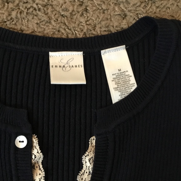 Navy Blue Ribbed Sweater with Buttons & Lace-Med - Picture 3 of 7